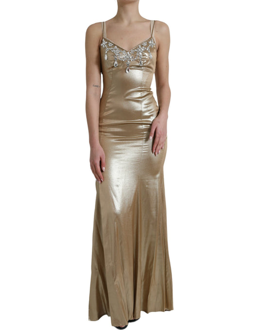 Dolce & Gabbana Metallic Gold Crystal Embellished Dress