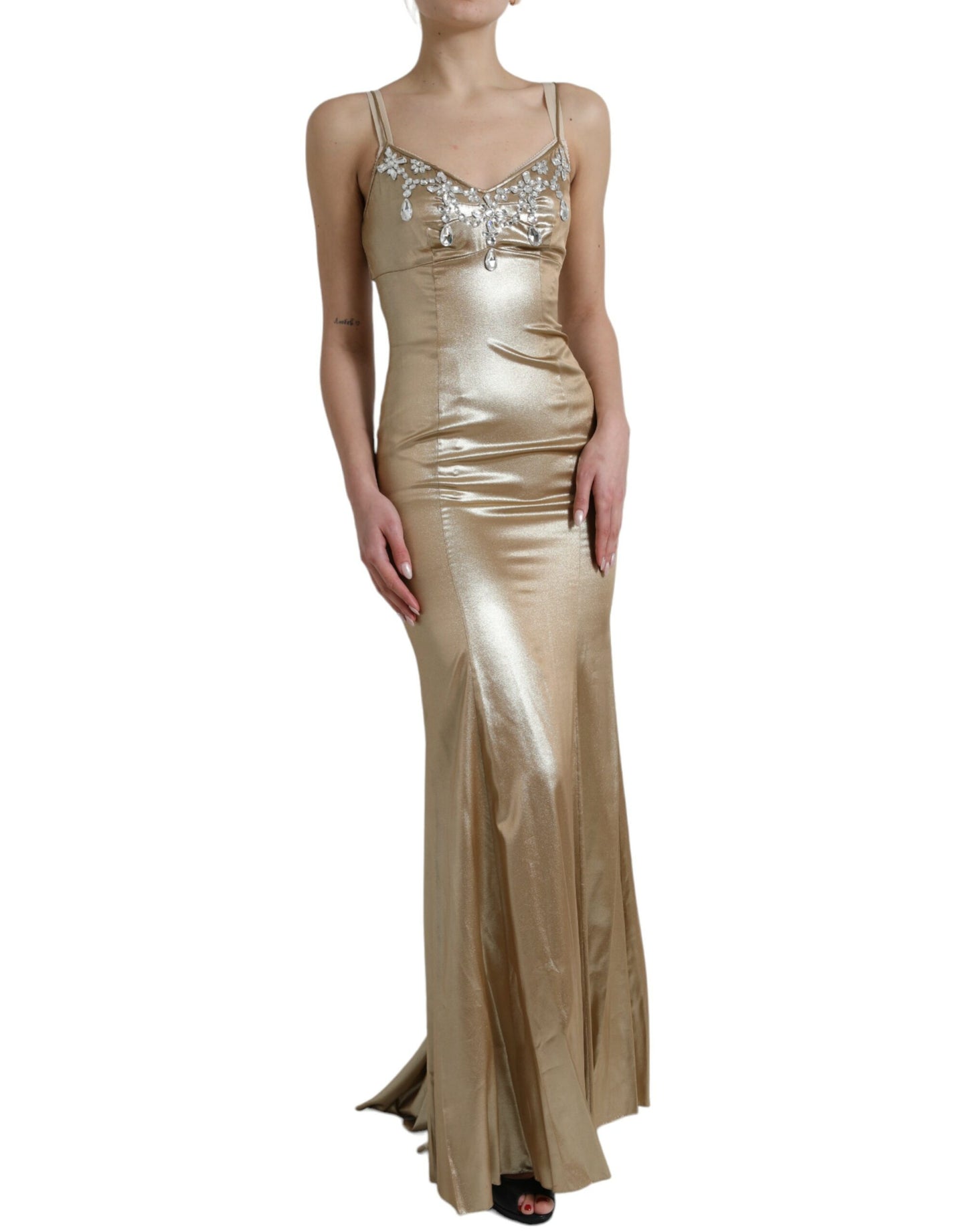 Dolce & Gabbana Metallic Gold Crystal Embellished Dress