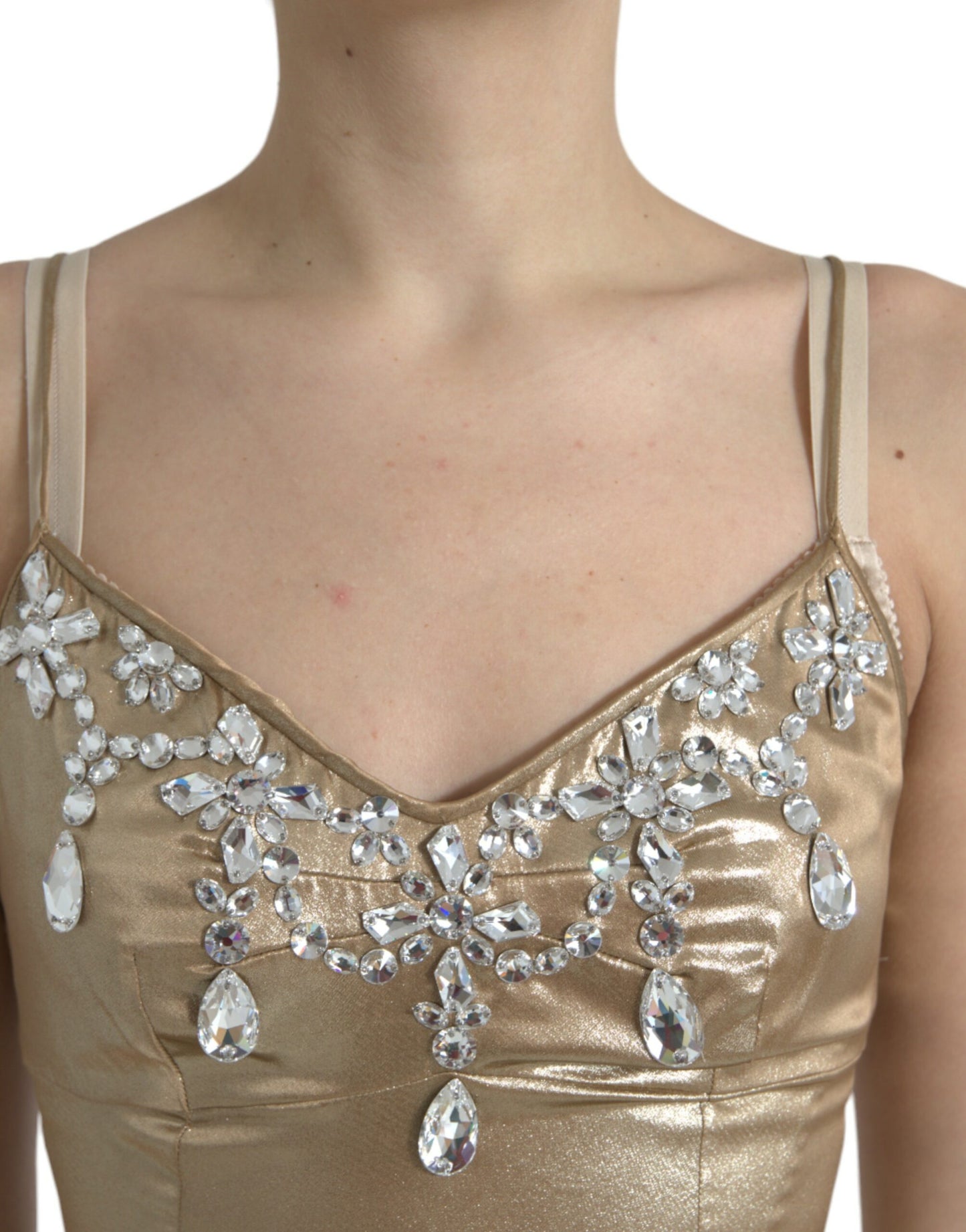 Dolce & Gabbana Metallic Gold Crystal Embellished Dress