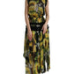 Dolce & Gabbana Black Sunflower A-line Pleated Maxi Dress