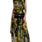 Dolce & Gabbana Black Sunflower A-line Pleated Maxi Dress