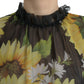 Dolce & Gabbana Black Sunflower A-line Pleated Maxi Dress