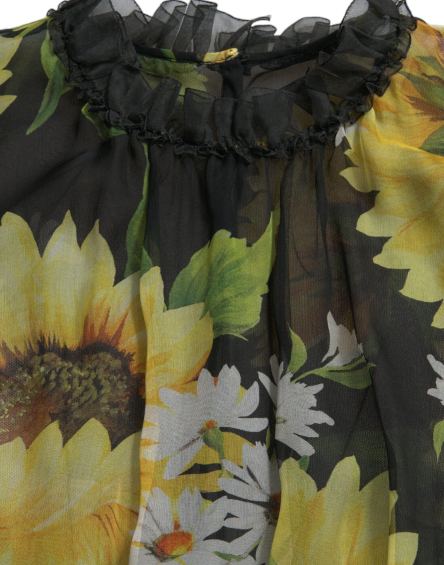 Dolce & Gabbana Black Sunflower A-line Pleated Maxi Dress