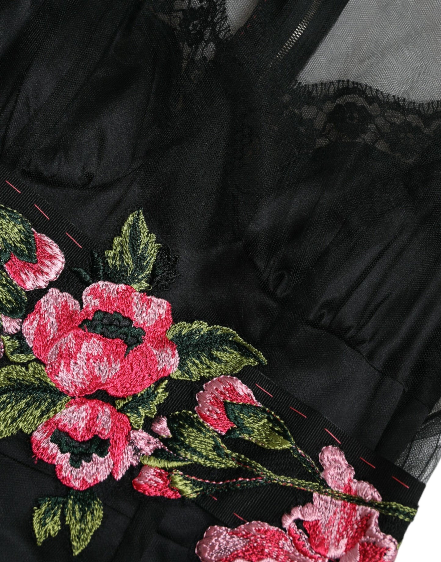 Dolce & Gabbana Black Floral Embroidery Mesh Tulle Dress