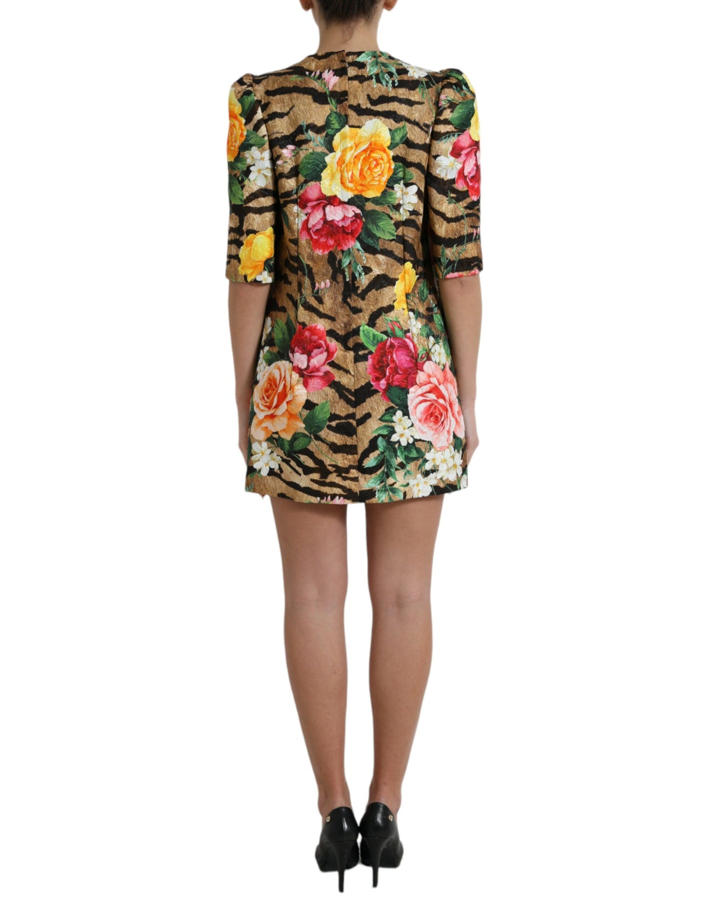 Dolce & Gabbana Multicolor Tiger Floral Print Shift Mini Dress