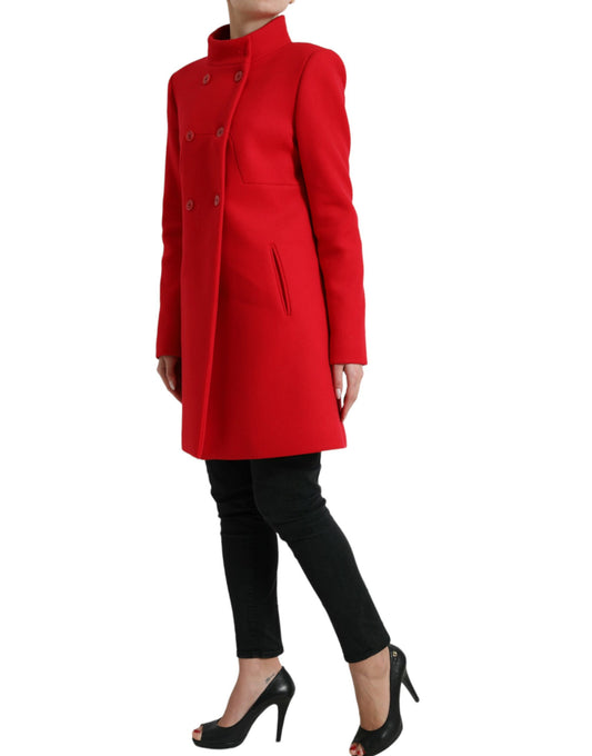 Liu Jo Red Wool Double Breasted Long Sleeves Coat Jacket