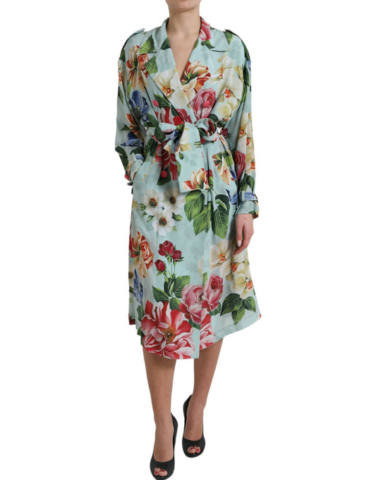 Dolce & Gabbana Elegant Blue Floral Silk Trench Jacket