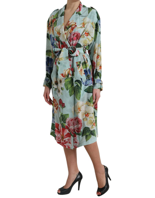 Dolce & Gabbana Elegant Blue Floral Silk Trench Jacket