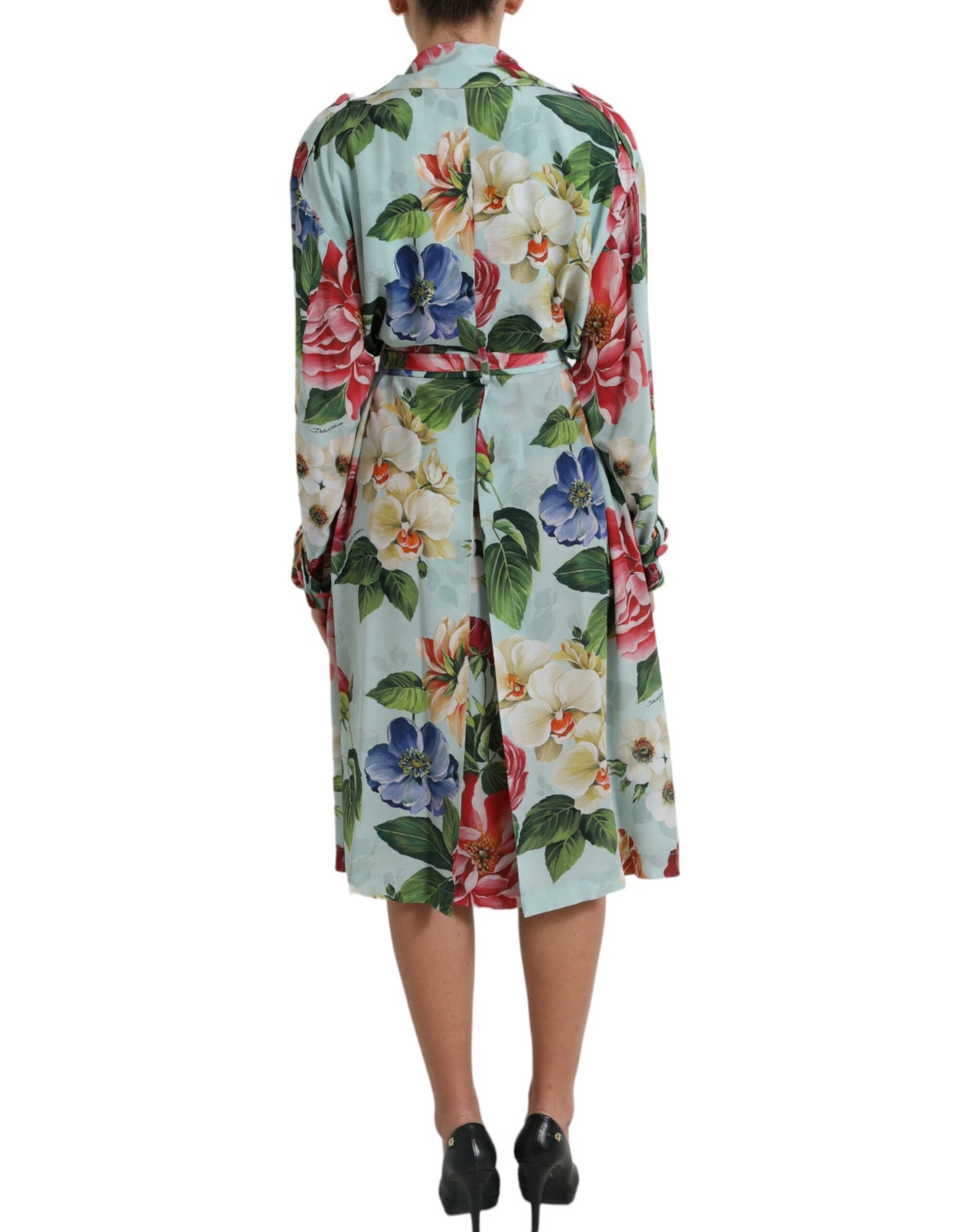 Dolce & Gabbana Elegant Blue Floral Silk Trench Jacket