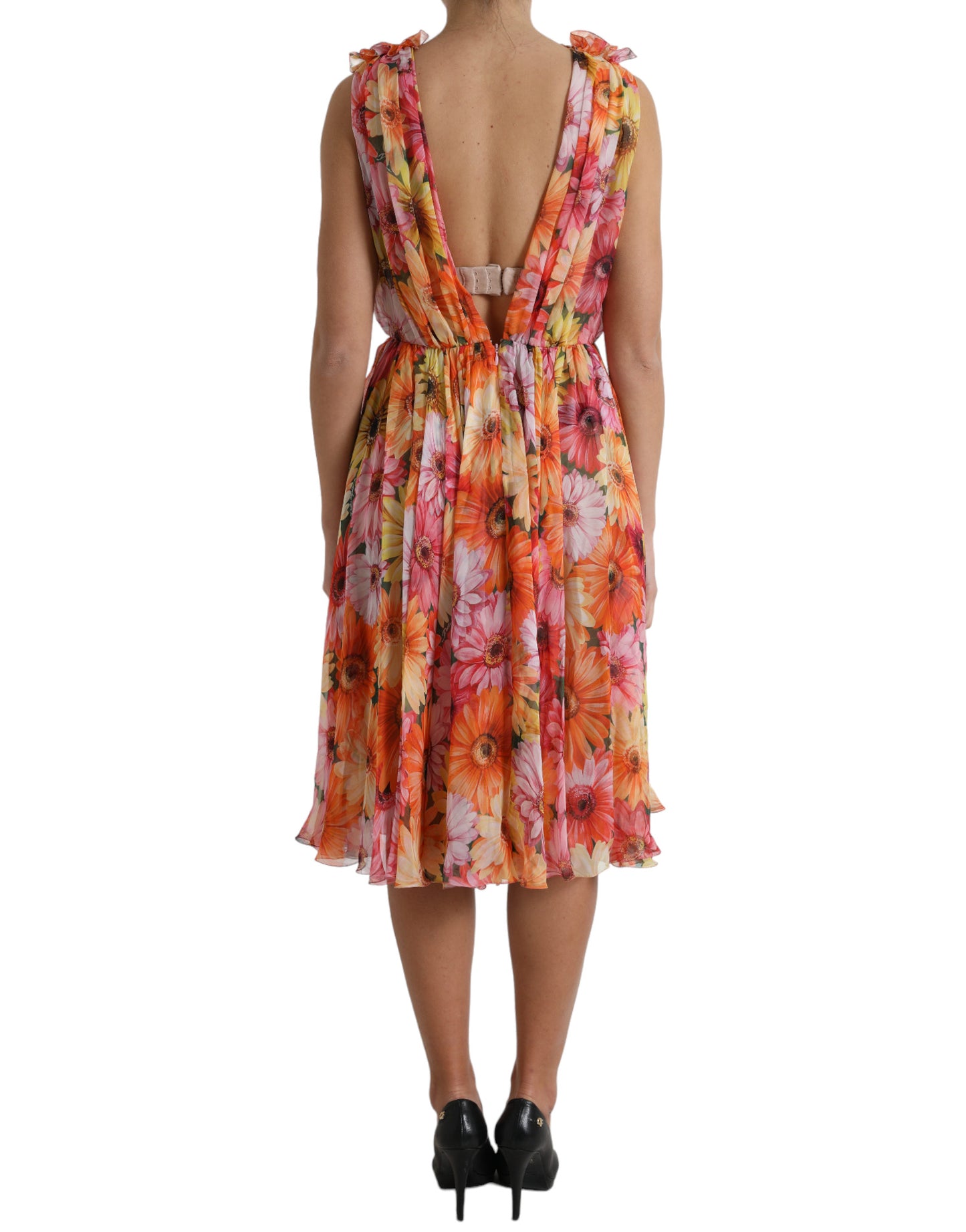 Dolce & Gabbana Multicolor Sunflower Print Silk Midi Dress