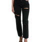 Dolce & Gabbana Black Cotton High Waist Tattered Denim Jeans