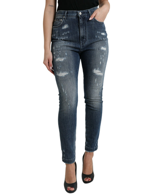 Dolce & Gabbana Dark Blue Distressed GRACE Skinny Denim Jeans