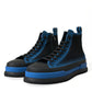 Dolce & Gabbana Black Blue Canvas Cotton High Top Sneakers Shoes