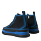 Dolce & Gabbana Black Blue Canvas Cotton High Top Sneakers Shoes