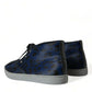 Dolce & Gabbana Blue Calfskin Leopard Mid Top Sneakers Shoes