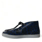 Dolce & Gabbana Blue Calfskin Leopard Mid Top Sneakers Shoes