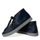 Dolce & Gabbana Blue Calfskin Leopard Mid Top Sneakers Shoes