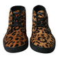 Dolce & Gabbana Brown Leopard Pony Hair Leather Sneakers Shoes