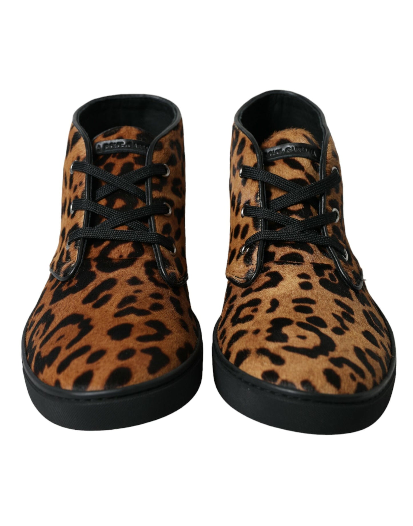 Dolce & Gabbana Brown Leopard Pony Hair Leather Sneakers Shoes