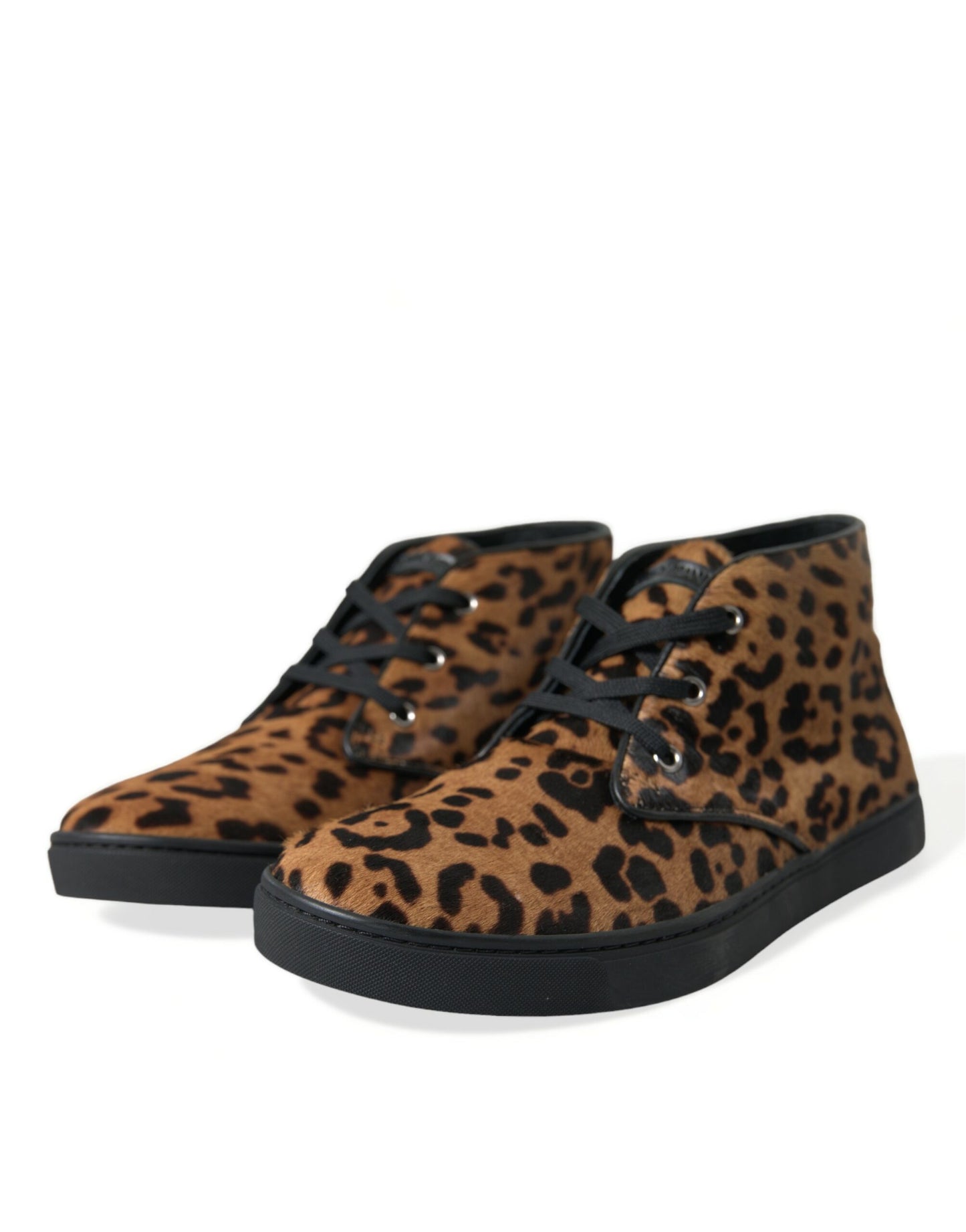 Dolce & Gabbana Brown Leopard Pony Hair Leather Sneakers Shoes