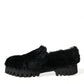 Dolce & Gabbana Black Fur Leather Slippers Dress Shoes