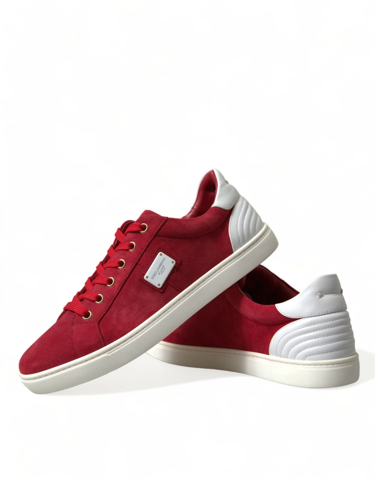 Dolce & Gabbana Red Suede Leather Men Low Top Sneakers Shoes