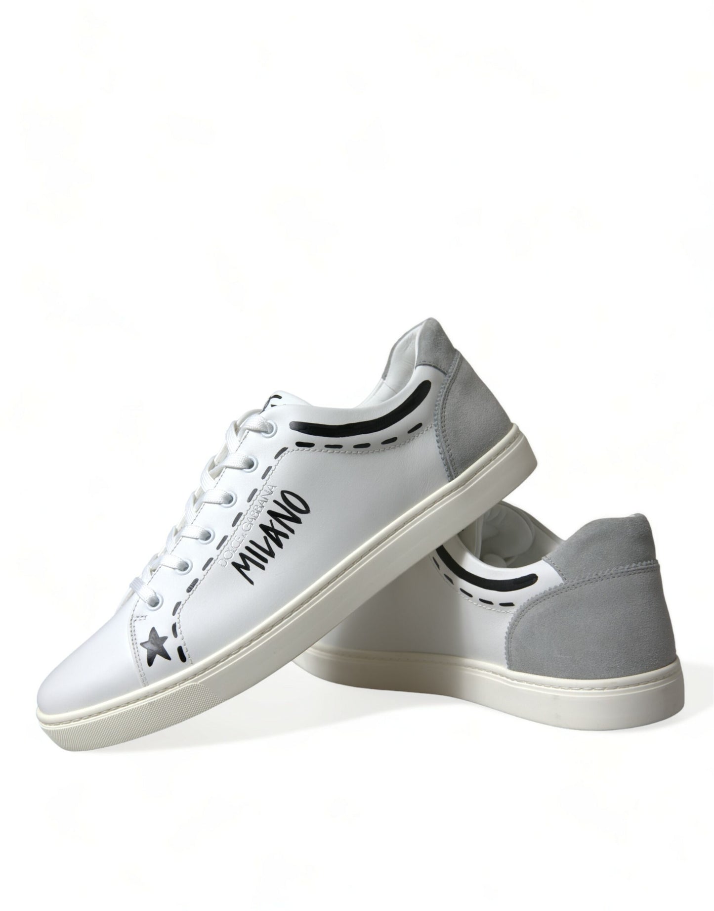 Dolce & Gabbana White Gray Leather LOVE Milano Sneakers Shoes