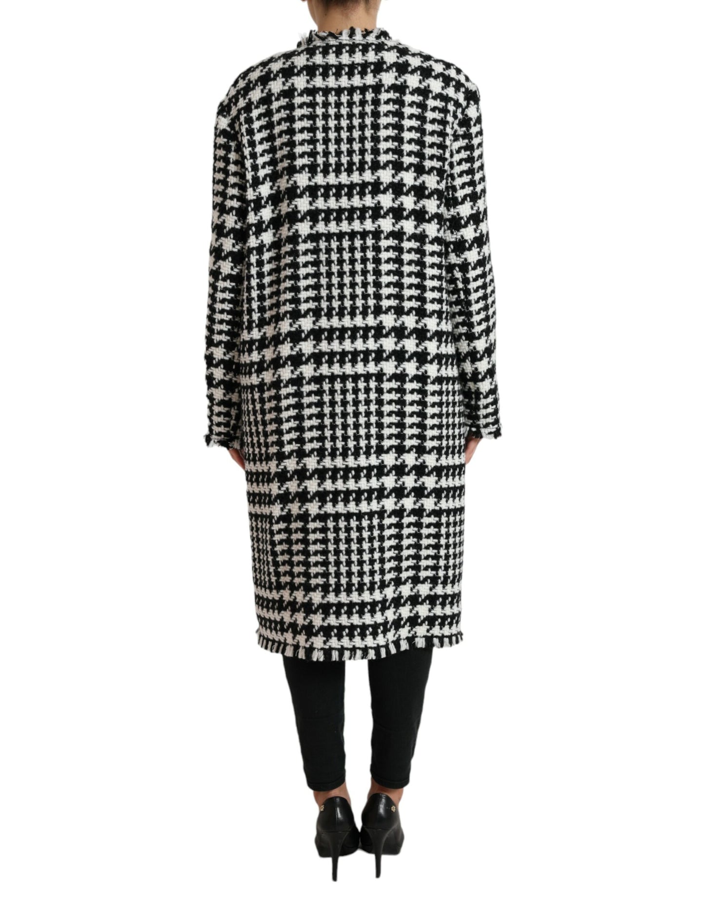 Dolce & Gabbana Elegant Houndstooth Long Trench Coat