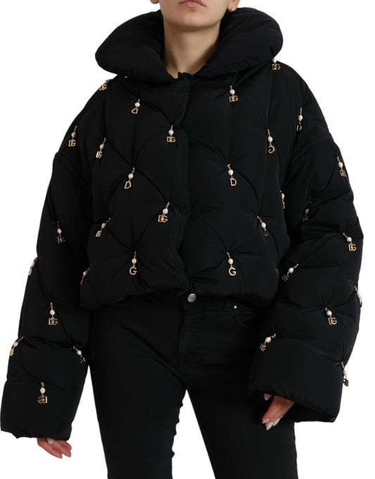 Dolce & Gabbana Black Embellished Quilted Shell Bomber Jacket