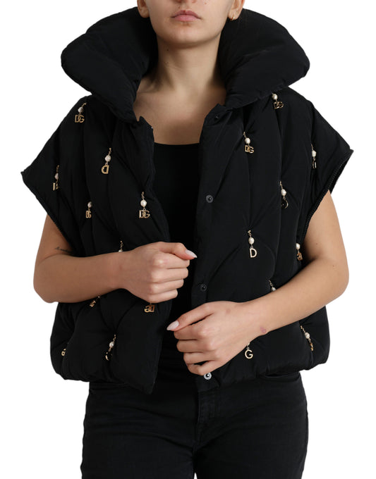 Dolce & Gabbana Black Embellished Quilted Shell Bomber Jacket