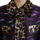 Dolce & Gabbana Purple Lamé Jacquard Tiger Print Coat Jacket