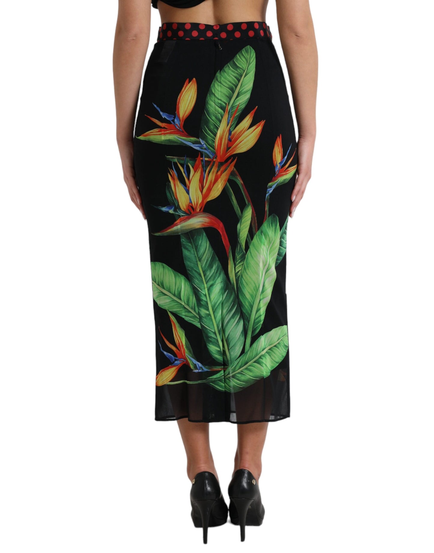 Dolce & Gabbana Black Strelitzia High Waist Pencil Cut Skirt