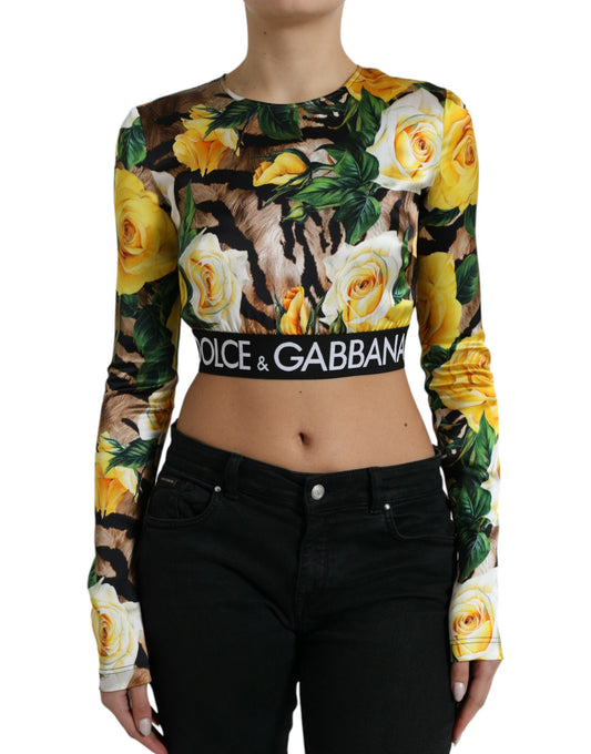 Dolce & Gabbana Multicolor Floral Long Sleeves Cropped Top