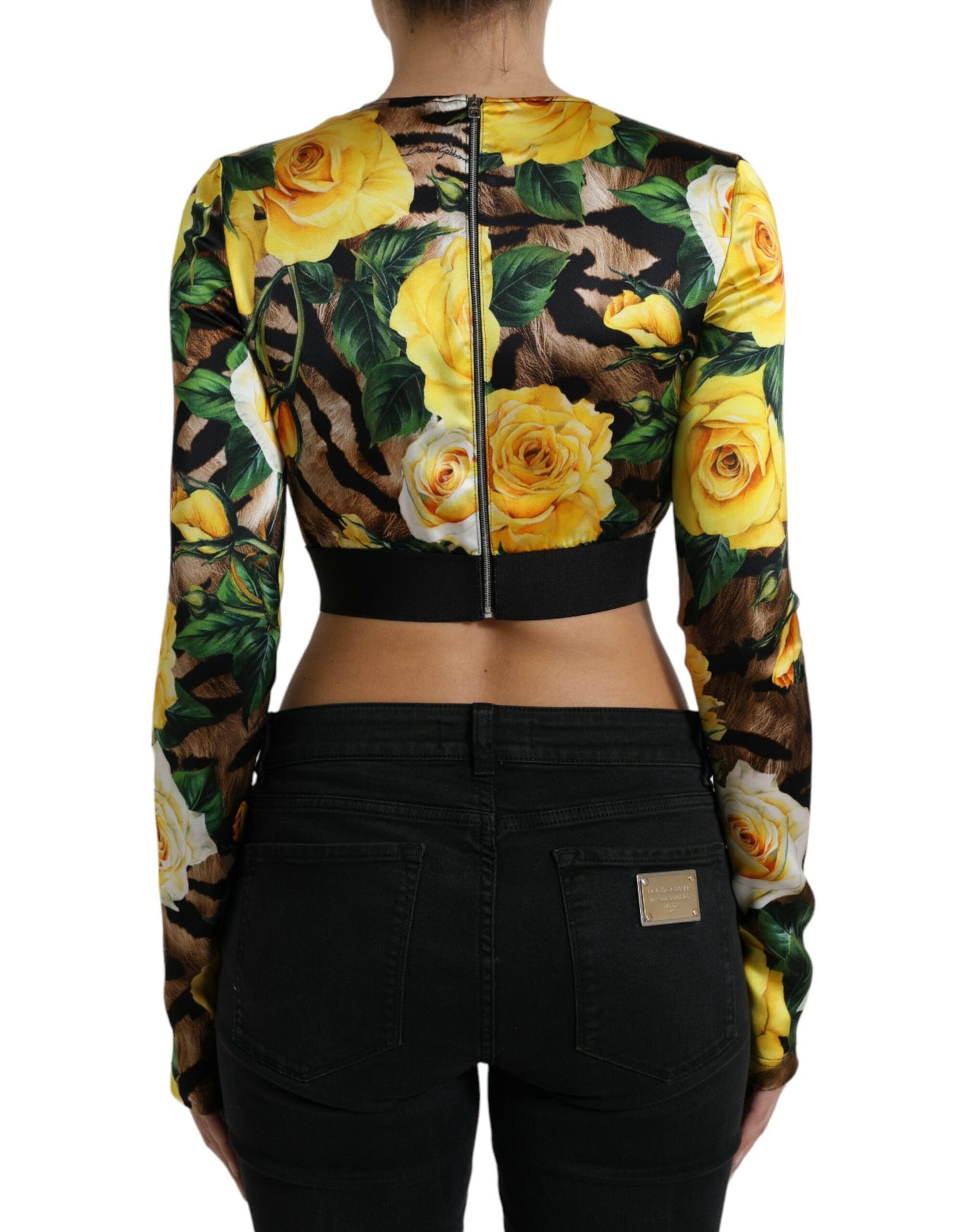 Dolce & Gabbana Multicolor Floral Long Sleeves Cropped Top