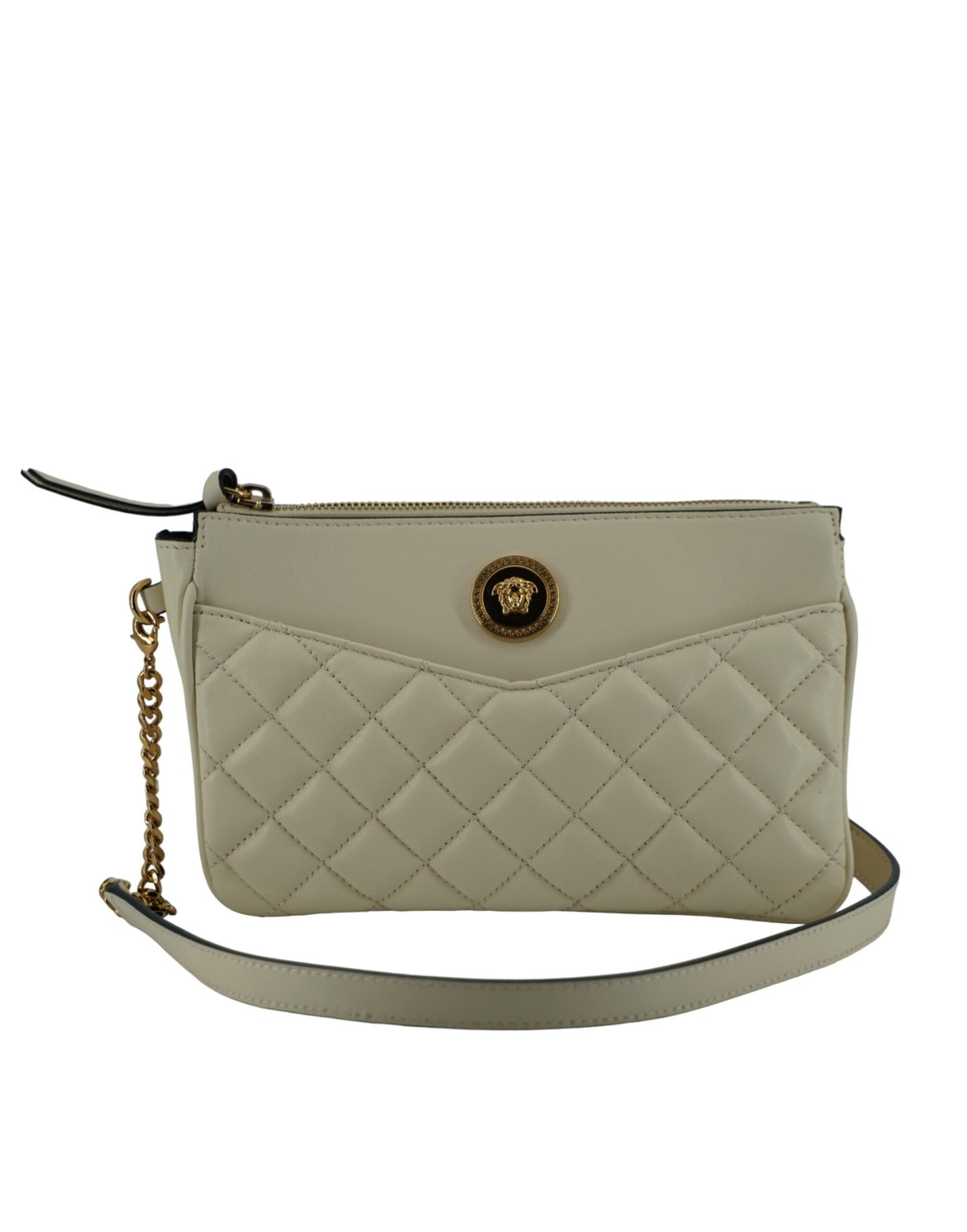 Versace White Lamb Leather Pouch Crossbody Bag