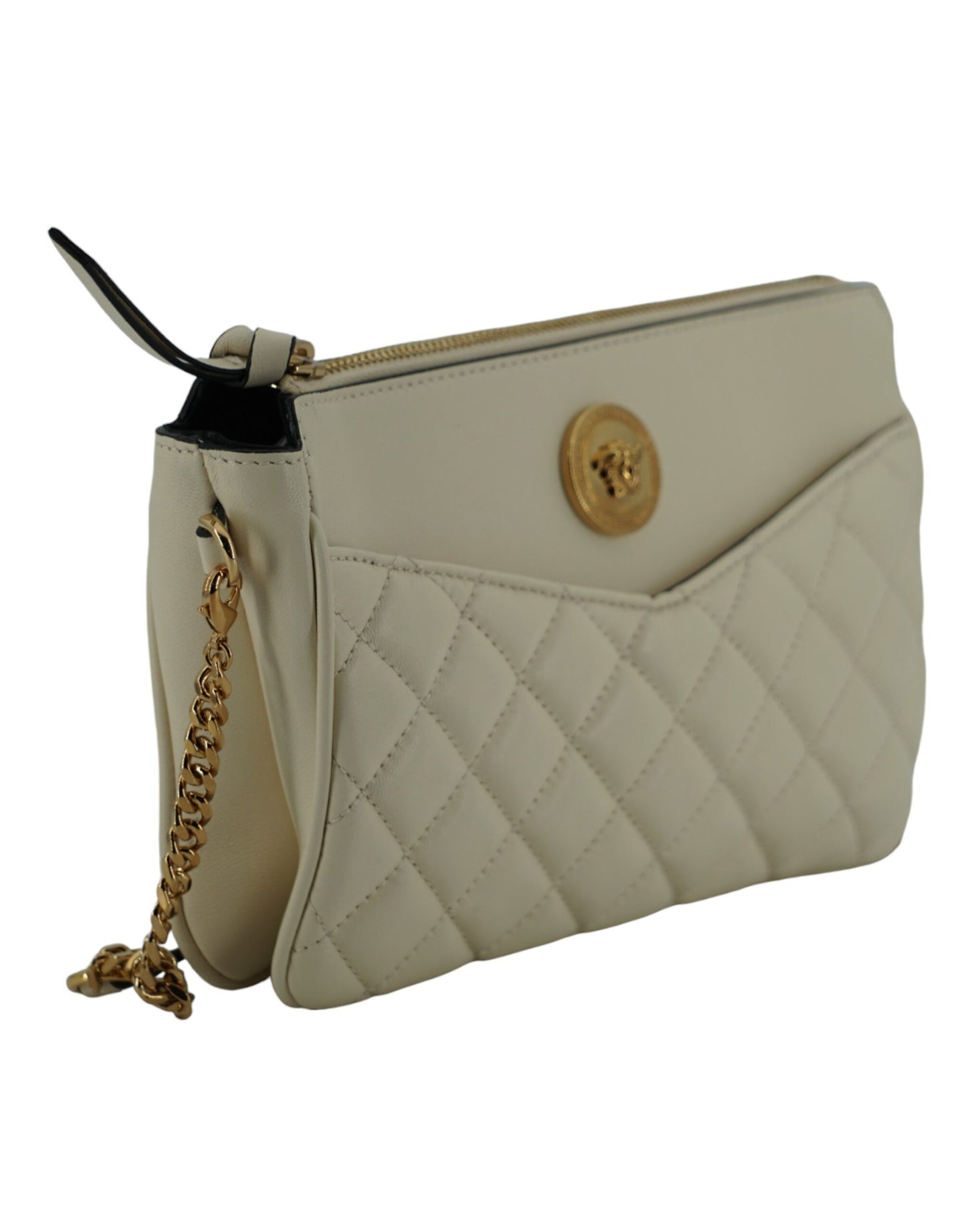 Versace White Lamb Leather Pouch Crossbody Bag