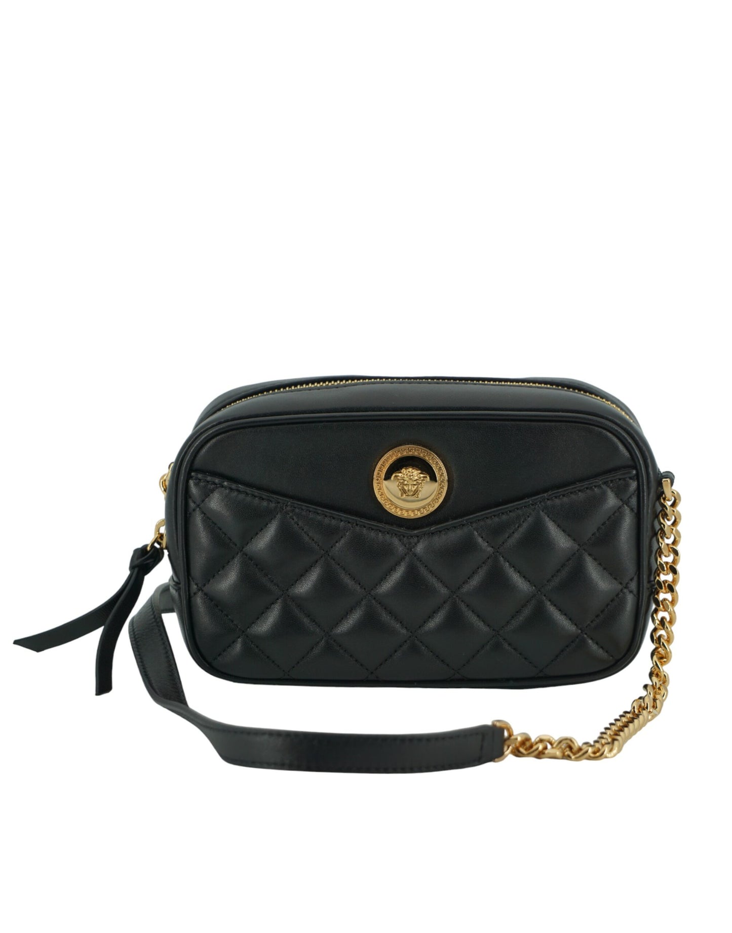 Versace Black Lamb Leather Small Camera Crossbody Bag