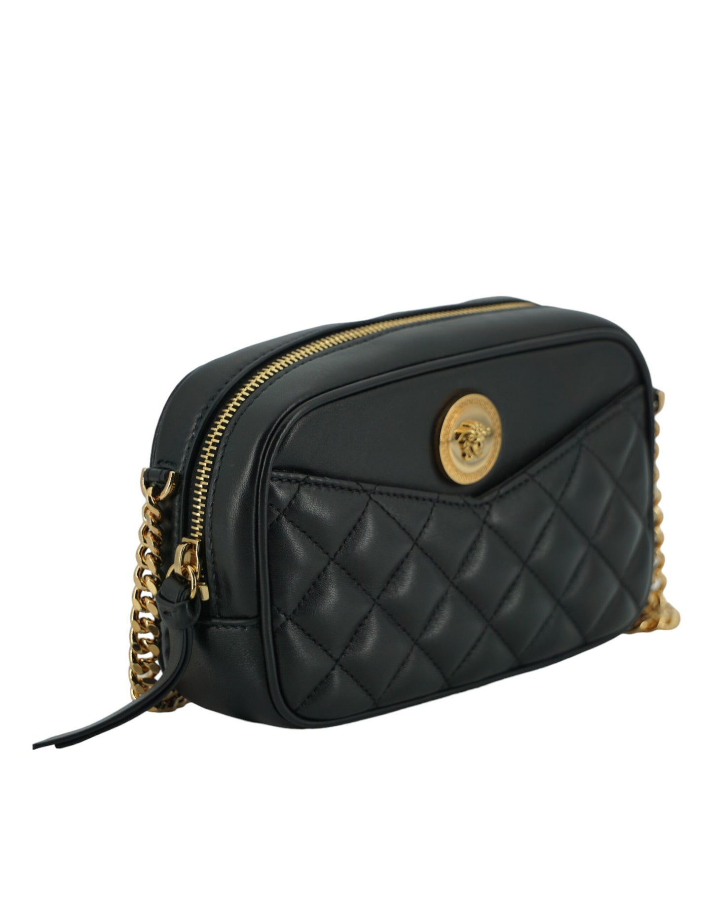 Versace Black Lamb Leather Small Camera Crossbody Bag