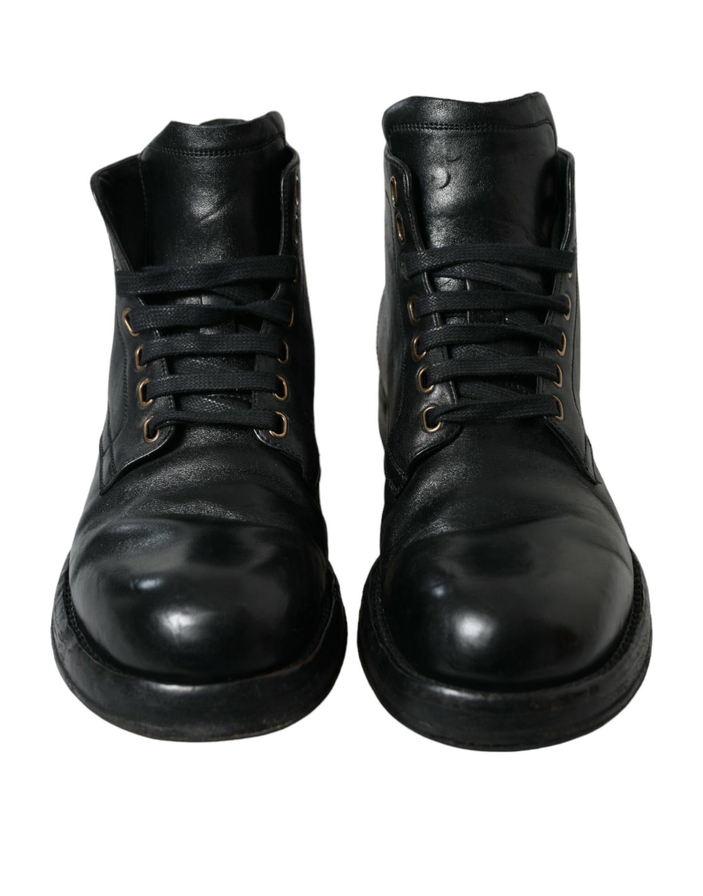 Dolce & Gabbana Black Leather Perugino Ankle Boots Shoes