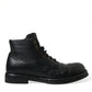 Dolce & Gabbana Black Leather Perugino Ankle Boots Shoes