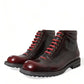 Dolce & Gabbana Black Red Leather Lace Up Ankle Boots Shoes