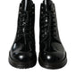 Dolce & Gabbana Black Leather Lace Up Mid Calf Boots Shoes