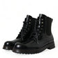 Dolce & Gabbana Black Leather Lace Up Mid Calf Boots Shoes