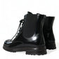 Dolce & Gabbana Black Leather Lace Up Mid Calf Boots Shoes