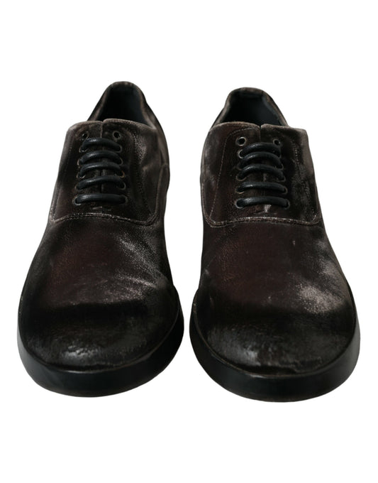 Dolce & Gabbana Brown Velvet Men Lace Up Oxford Dress Shoes