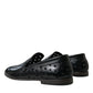 Dolce & Gabbana Black Leather Perforated Loafers Shoes