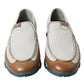 Dolce & Gabbana White Brown Leather Slip On Men Moccasin Shoes