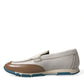 Dolce & Gabbana White Brown Leather Slip On Men Moccasin Shoes