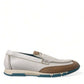 Dolce & Gabbana White Brown Leather Slip On Men Moccasin Shoes