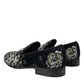 Dolce & Gabbana Black Floral Slippers Men Loafers Dress Shoes